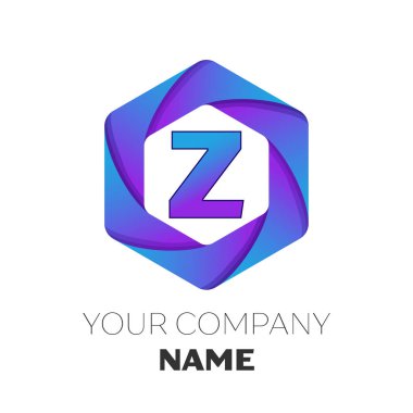 Gerçekçi harf Z vektör logo simge renkli beyaz zemin üzerine altıgen. Tasarımınız için vektör şablonu