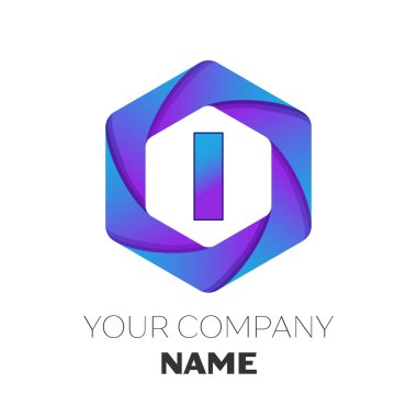 Gerçekçi mektup logo simge renkli beyaz zemin üzerine altıgen vektör. Tasarımınız için vektör şablonu