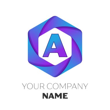 Bir vektör logo simge renkli beyaz zemin üzerine altıgen gerçekçi mektup. Tasarımınız için vektör şablonu