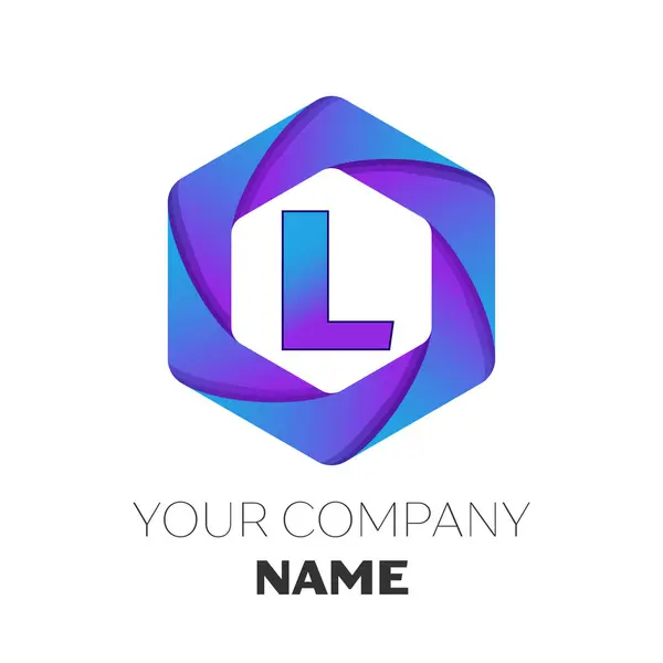 Ρεαλιστική γράμμα L διάνυσμα λογότυπο σύμβολο για το πολύχρωμο εξαγωνικό σε άσπρο φόντο. Διάνυσμα πρότυπο για το σχεδιασμό σας — Διανυσματικό Αρχείο