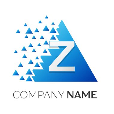 Gerçekçi harf Z vektör logo simge ile parçalanmış bloklar beyaz arka plan üzerinde renkli üçgen. Tasarımınız için vektör şablonu