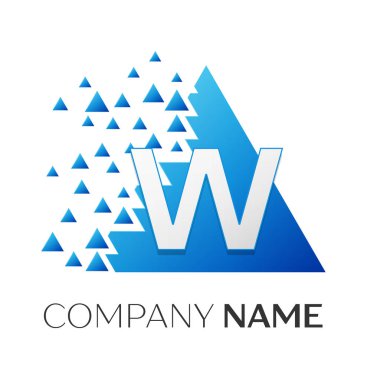 Gerçekçi harf W vektör logo simge ile parçalanmış bloklar beyaz arka plan üzerinde renkli üçgen. Tasarımınız için vektör şablonu