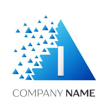 Gerçekçi mektup ile renkli üçgen logo simge vektör bloklar beyaz arka plan üzerinde paramparça. Tasarımınız için vektör şablonu