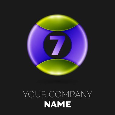 Gerçekçi yedi numaralı vektör logosu simgesi beyaz arka plan üzerinde renkli daire içinde. Tasarımınız için vektör şablonu