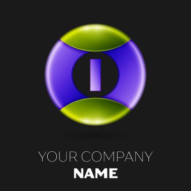 Gerçekçi mektup logo sembol siyah arka plan üzerinde renkli daire içinde vektör. Tasarımınız için vektör şablonu