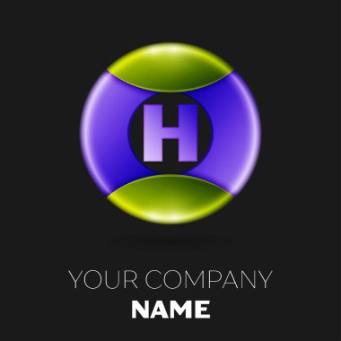 Gerçekçi harfi H vektör logo sembol siyah arka plan üzerinde renkli daire içinde. Tasarımınız için vektör şablonu