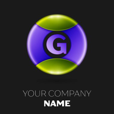 Gerçekçi harf G vektör logo sembol siyah arka plan üzerinde renkli daire içinde. Tasarımınız için vektör şablonu