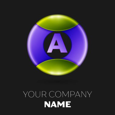 Gerçekçi mektup bir vektör logo sembol siyah arka plan üzerinde renkli daire içinde. Tasarımınız için vektör şablonu