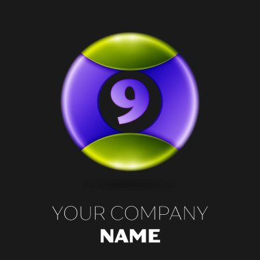 Gerçekçi dokuz numaralı vektör logosu simgesi beyaz arka plan üzerinde renkli daire içinde. Tasarımınız için vektör şablonu