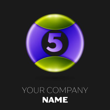 Gerçekçi beş numaralı vektör logosu simgesi beyaz arka plan üzerinde renkli daire içinde. Tasarımınız için vektör şablonu