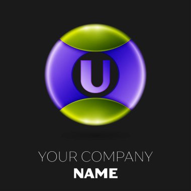 Gerçekçi harf U vektör logo sembol siyah arka plan üzerinde renkli daire içinde. Tasarımınız için vektör şablonu