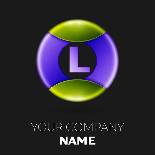 Реалістична літера L Векторний логотип у барвистому колі на чорному тлі. Векторний шаблон вашого дизайну — стоковий вектор