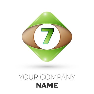 Gerçekçi yedi numaralı vektör logo simge beyaz arka plan üzerinde renkli rhombus. Tasarımınız için vektör şablonu