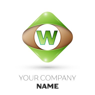 Gerçekçi mektup W vektör logo simge beyaz arka plan üzerinde renkli rhombus. Tasarımınız için vektör şablonu