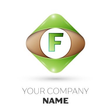 Gerçekçi harfi F vektör logo simge beyaz arka plan üzerinde renkli rhombus. Tasarımınız için vektör şablonu
