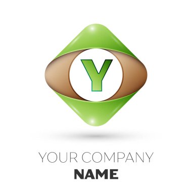 Gerçekçi mektup Y vektör logo simge beyaz arka plan üzerinde renkli rhombus. Tasarımınız için vektör şablonu