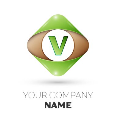 Gerçekçi harf V vektör logo simge beyaz arka plan üzerinde renkli rhombus. Tasarımınız için vektör şablonu