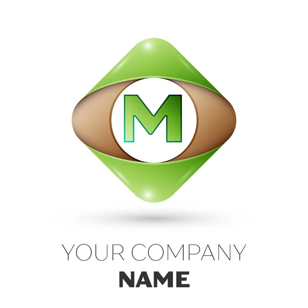 Реалістична літера M Векторний логотип у барвистому ромбі на білому тлі. Векторний шаблон вашого дизайну — стоковий вектор