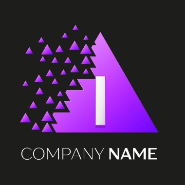 Gerçekçi mektup ile renkli üçgen logo simge vektör bloklar siyah arka plan üzerinde paramparça. Tasarımınız için vektör şablonu