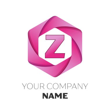 Gerçekçi harf Z vektör logo simge renkli beyaz zemin üzerine altıgen. Tasarımınız için vektör şablonu