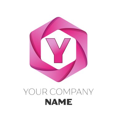 Gerçekçi harf Y vektör logo simge renkli beyaz zemin üzerine altıgen. Tasarımınız için vektör şablonu