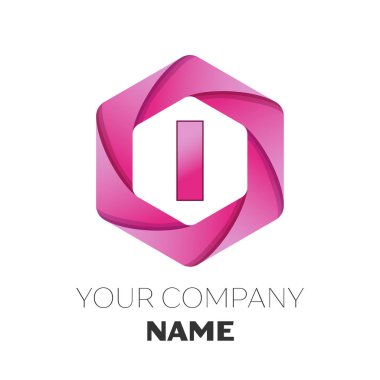 Gerçekçi mektup logo simge renkli beyaz zemin üzerine altıgen vektör. Tasarımınız için vektör şablonu