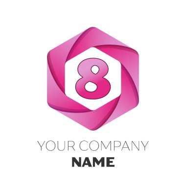 Gerçekçi sekiz vektör logo simge renkli beyaz zemin üzerine altıgen. Tasarımınız için vektör şablonu