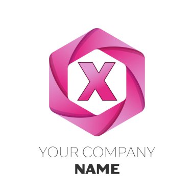 Gerçekçi harf X vektör logo simge renkli beyaz zemin üzerine altıgen. Tasarımınız için vektör şablonu