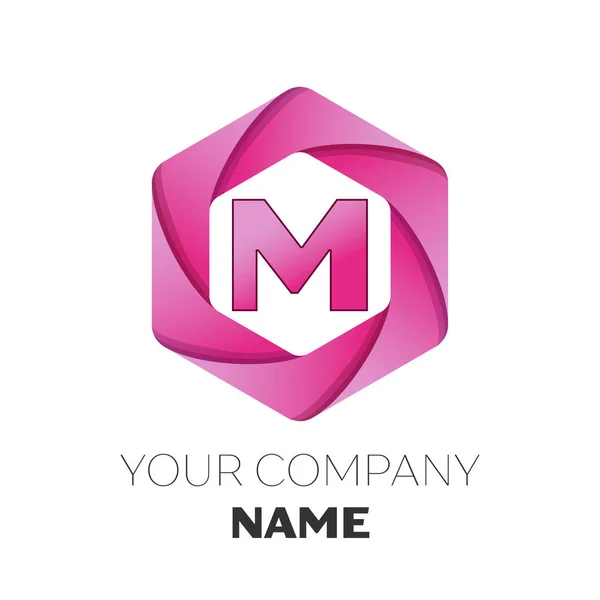 Realistyczne literę M logo symbol wektor w kolorowe sześciokątne na białym tle. Wektor szablon dla Twojego projektu — Wektor stockowy