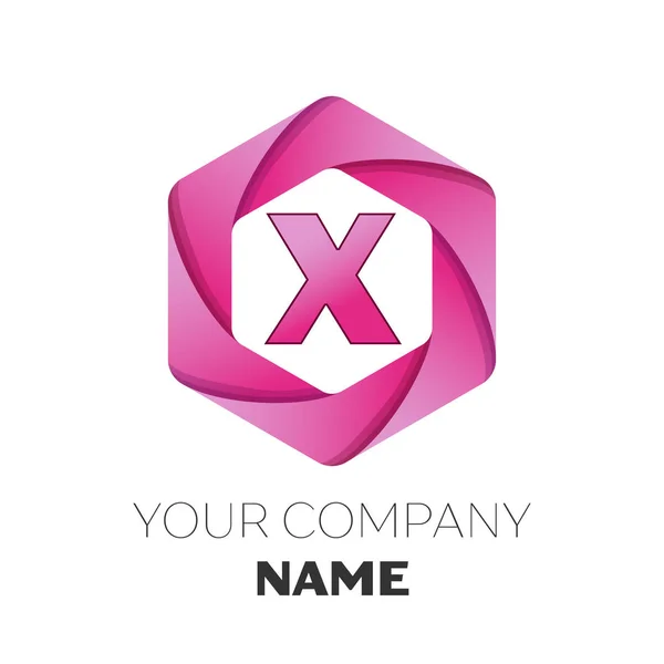 Reális betű X vektor logo szimbólum, amely a színes hatszögletű fehér háttér. A design vektor sablon — Stock Vector