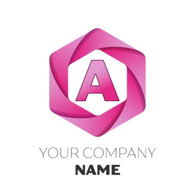 Bir vektör logo simge renkli beyaz zemin üzerine altıgen gerçekçi mektup. Tasarımınız için vektör şablonu