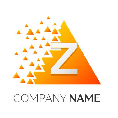 Gerçekçi harf Z vektör logo simge ile parçalanmış bloklar beyaz arka plan üzerinde renkli üçgen. Tasarımınız için vektör şablonu