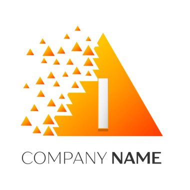 Gerçekçi mektup ile renkli üçgen logo simge vektör bloklar beyaz arka plan üzerinde paramparça. Tasarımınız için vektör şablonu