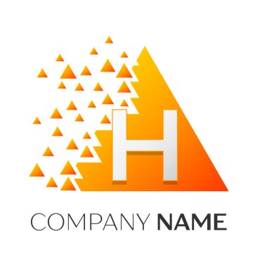 Gerçekçi harfi H vektör logo simge ile parçalanmış bloklar beyaz arka plan üzerinde renkli üçgen. Tasarımınız için vektör şablonu