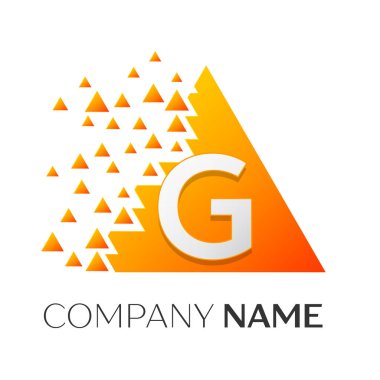 Gerçekçi harf G vektör logo simge ile parçalanmış bloklar beyaz arka plan üzerinde renkli üçgen. Tasarımınız için vektör şablonu