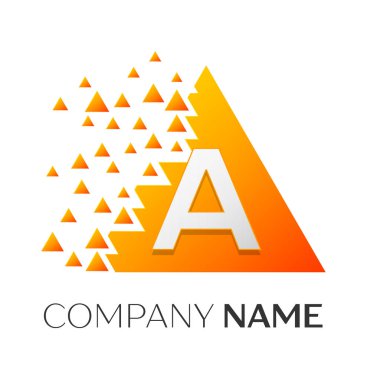 Gerçekçi mektup ile parçalanmış bloklar beyaz arka plan üzerinde renkli üçgen bir vektör logo simge. Tasarımınız için vektör şablonu