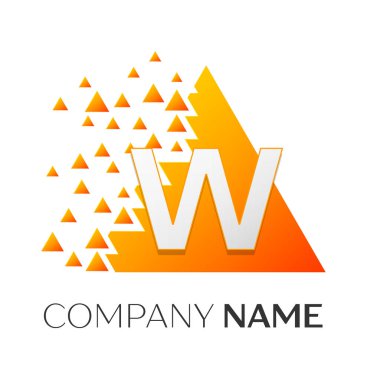 Gerçekçi harf W vektör logo simge ile parçalanmış bloklar beyaz arka plan üzerinde renkli üçgen. Tasarımınız için vektör şablonu
