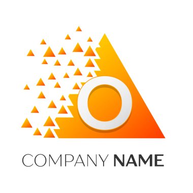 Gerçekçi harf O vektör logo simge ile parçalanmış bloklar beyaz arka plan üzerinde renkli üçgen. Tasarımınız için vektör şablonu