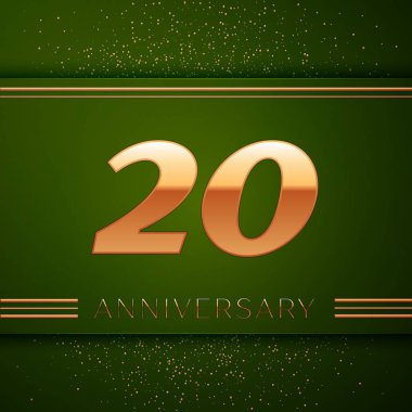 Gerçekçi yirmi yıl yıldönümü kutlama logo. Golden numaraları ve yeşil zemin üzerine altın konfeti. Doğum günü partin için renkli vektör şablon öğeleri