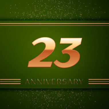 Gerçekçi yirmi üç yıl yıldönümü kutlama logo. Golden numaraları ve yeşil zemin üzerine altın konfeti. Doğum günü partin için renkli vektör şablon öğeleri