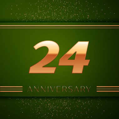 Gerçekçi yirmi dört yıl yıldönümü kutlama logo. Golden numaraları ve yeşil zemin üzerine altın konfeti. Doğum günü partin için renkli vektör şablon öğeleri