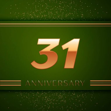 Gerçekçi otuz bir yıl yıldönümü kutlama logo. Golden numaraları ve yeşil zemin üzerine altın konfeti. Doğum günü partin için renkli vektör şablon öğeleri