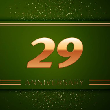 Gerçekçi yirmi dokuz yıl yıldönümü kutlama logo. Golden numaraları ve yeşil zemin üzerine altın konfeti. Doğum günü partin için renkli vektör şablon öğeleri