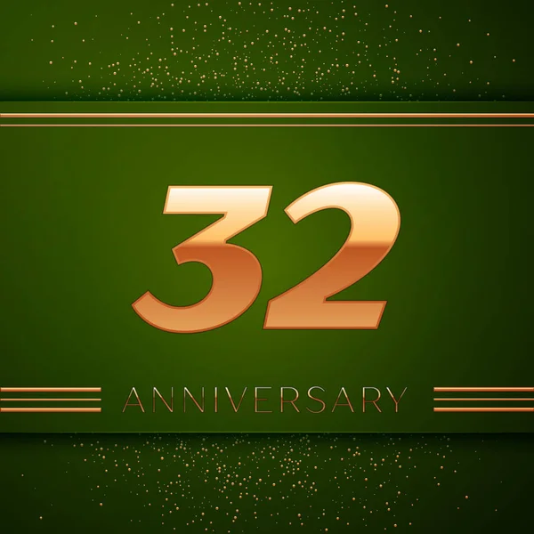 Gerçekçi otuz iki yıl yıldönümü kutlama logo. Golden numaraları ve yeşil zemin üzerine altın konfeti. Doğum günü partin için renkli vektör şablon öğeleri