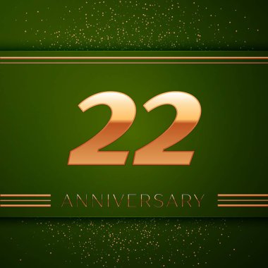 Gerçekçi yirmi iki yıl yıldönümü kutlama logo. Golden numaraları ve yeşil zemin üzerine altın konfeti. Doğum günü partin için renkli vektör şablon öğeleri