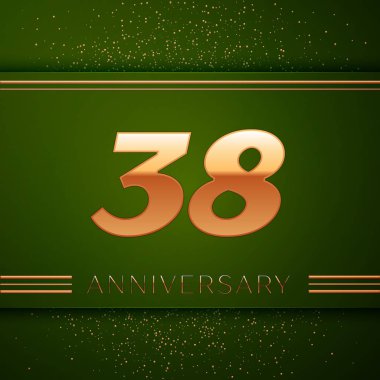 Gerçekçi otuz sekiz yıl yıldönümü kutlama logo. Golden numaraları ve yeşil zemin üzerine altın konfeti. Doğum günü partin için renkli vektör şablon öğeleri