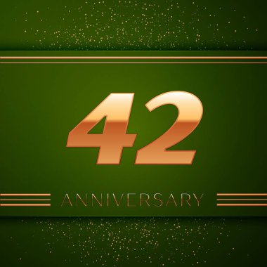 Gerçekçi kırk iki yıl yıldönümü kutlama logo. Golden numaraları ve yeşil zemin üzerine altın konfeti. Doğum günü partin için renkli vektör şablon öğeleri