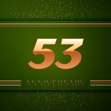 Gerçekçi elli üç yıl yıldönümü kutlama logo. Golden numaraları ve yeşil zemin üzerine altın konfeti. Doğum günü partin için renkli vektör şablon öğeleri