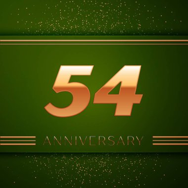 Gerçekçi elli dört yıl yıldönümü kutlama logo. Golden numaraları ve yeşil zemin üzerine altın konfeti. Doğum günü partin için renkli vektör şablon öğeleri