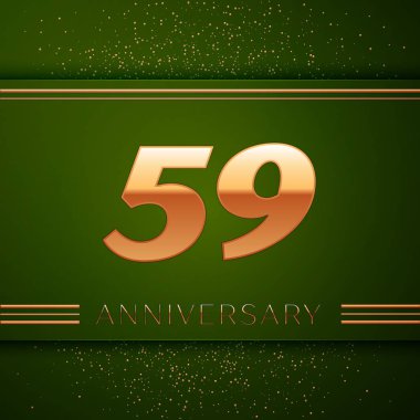 Gerçekçi elli dokuz yıl yıldönümü kutlama logo. Golden numaraları ve yeşil zemin üzerine altın konfeti. Doğum günü partin için renkli vektör şablon öğeleri